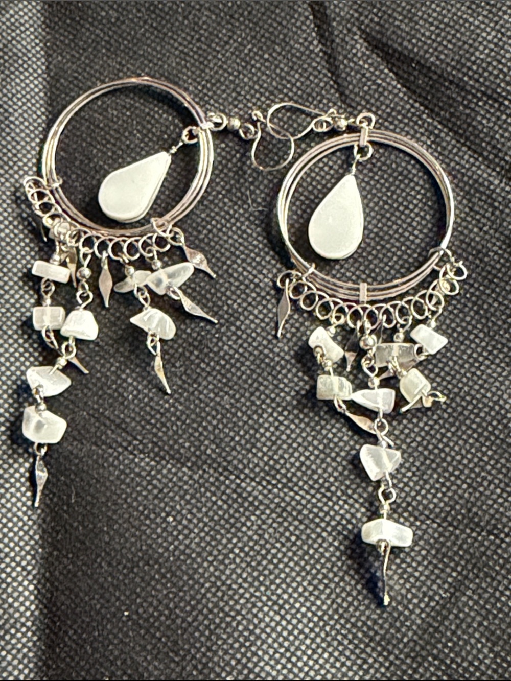 Silver Teardrop Hoop Dangle Earrings - Women Jewelry